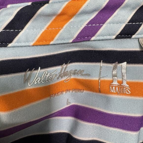 Walter Hagen Golf Shirt L Blue Stripe Polo Short Sleeve Poly Stretch - Picture 5 of 8
